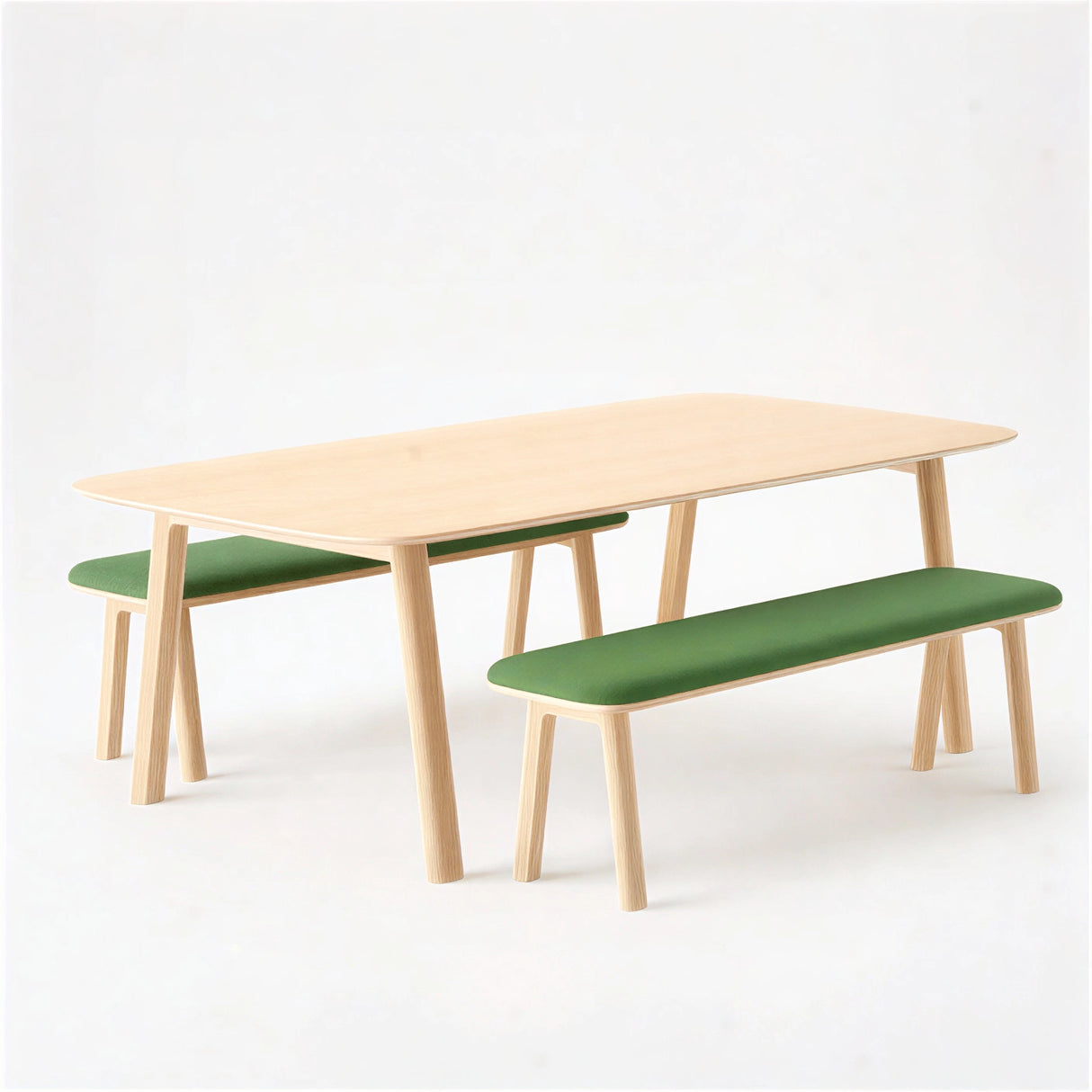 Classic Wood Meeting Table + 2 Narrow Low Benches (Bundle)