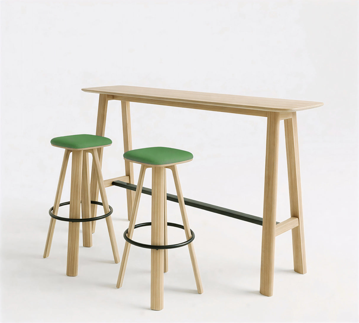 Classic Wood Narrow High Table + 2 Round Top High Bar Stools (Bundle)