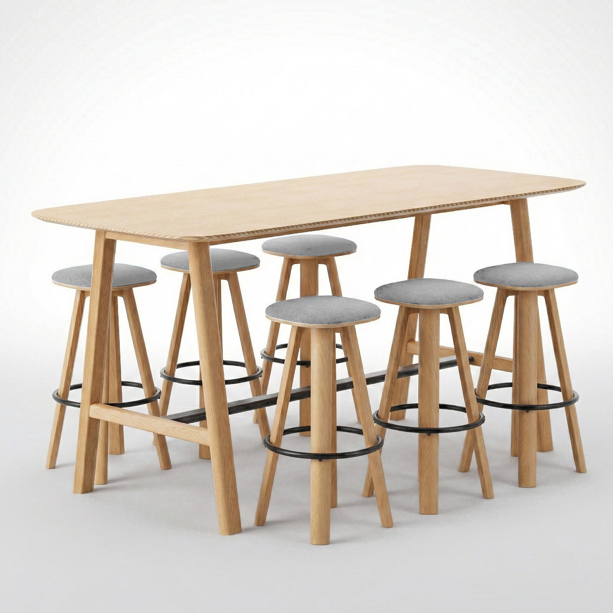 Classic Wood Wide High Table + 6 Round Top High Bar Stools (Bundle)