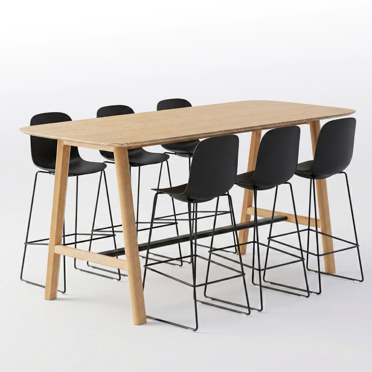 Classic Wood Wide High Table + 6 Bar Height Plastic High Chairs (Bundle)