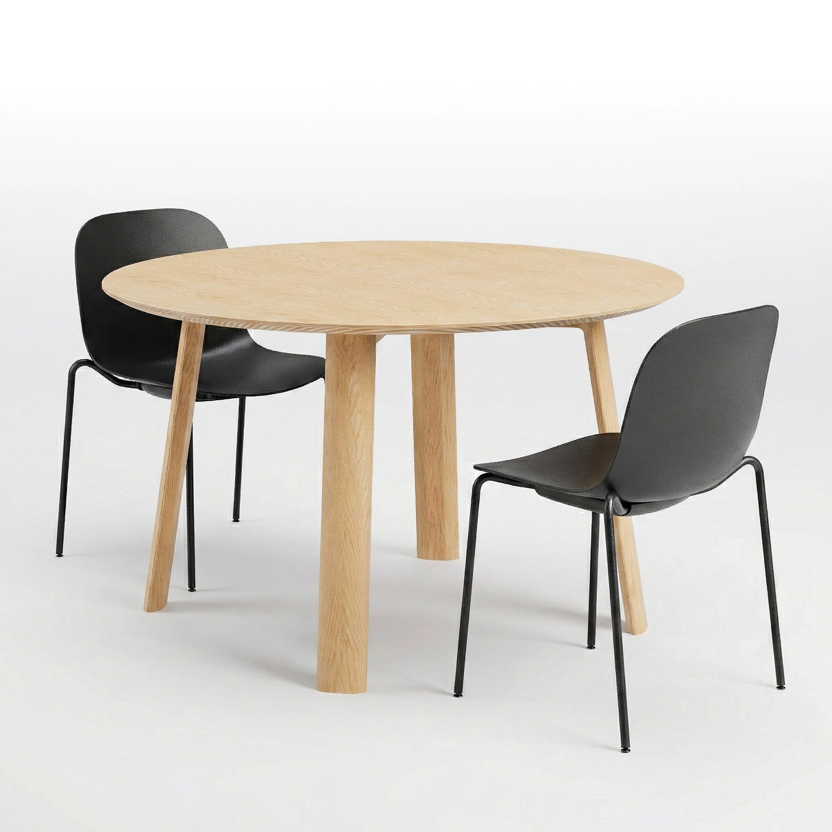 Round Wood Dining Table + 2 Plastic Cafe Chairs Stackable (Bundle)