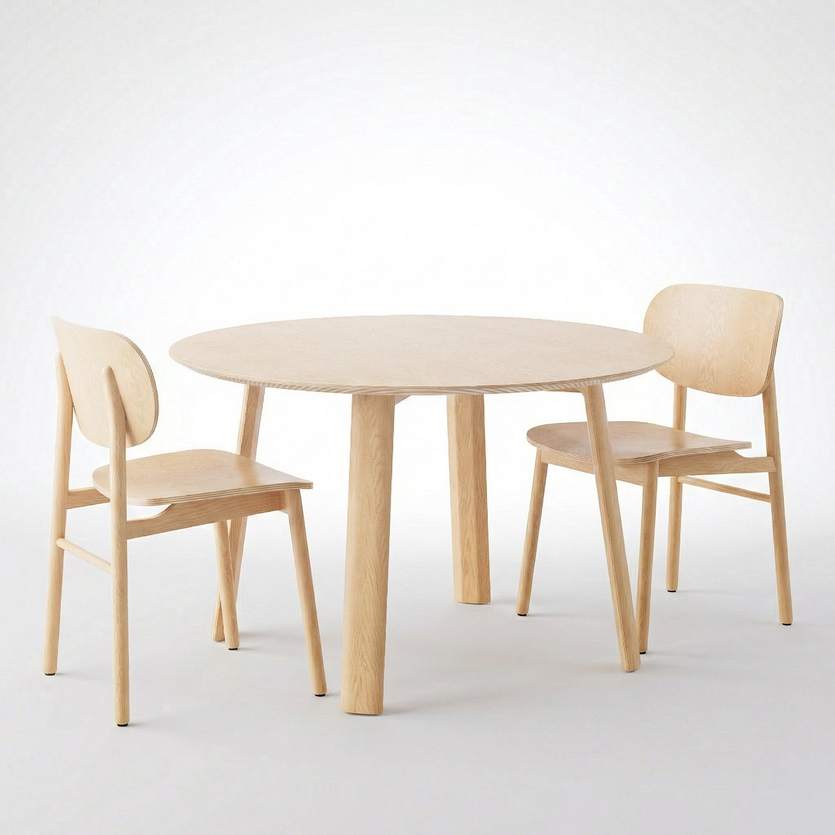 Round Wood Dining Table + 2 Wooden Guest Chairs (Bundle)