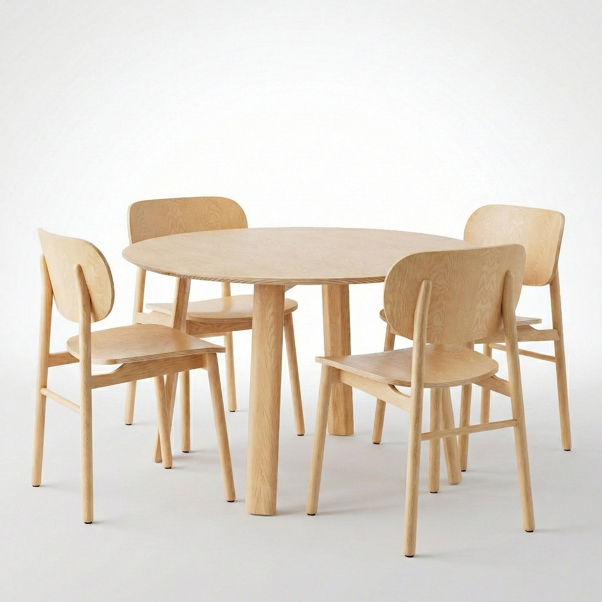 Round Wood Dining Table + 4 Wooden Guest Chairs (Bundle)