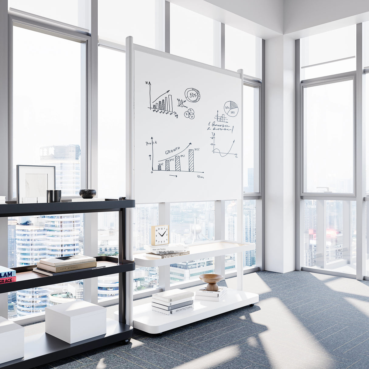 2-Tier Shelf Stand with Whiteboard