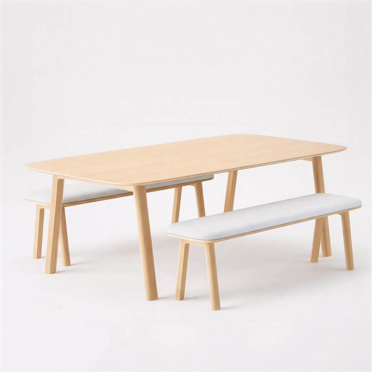 Classic Wood Meeting Table + 2 Narrow Low Benches (Bundle)