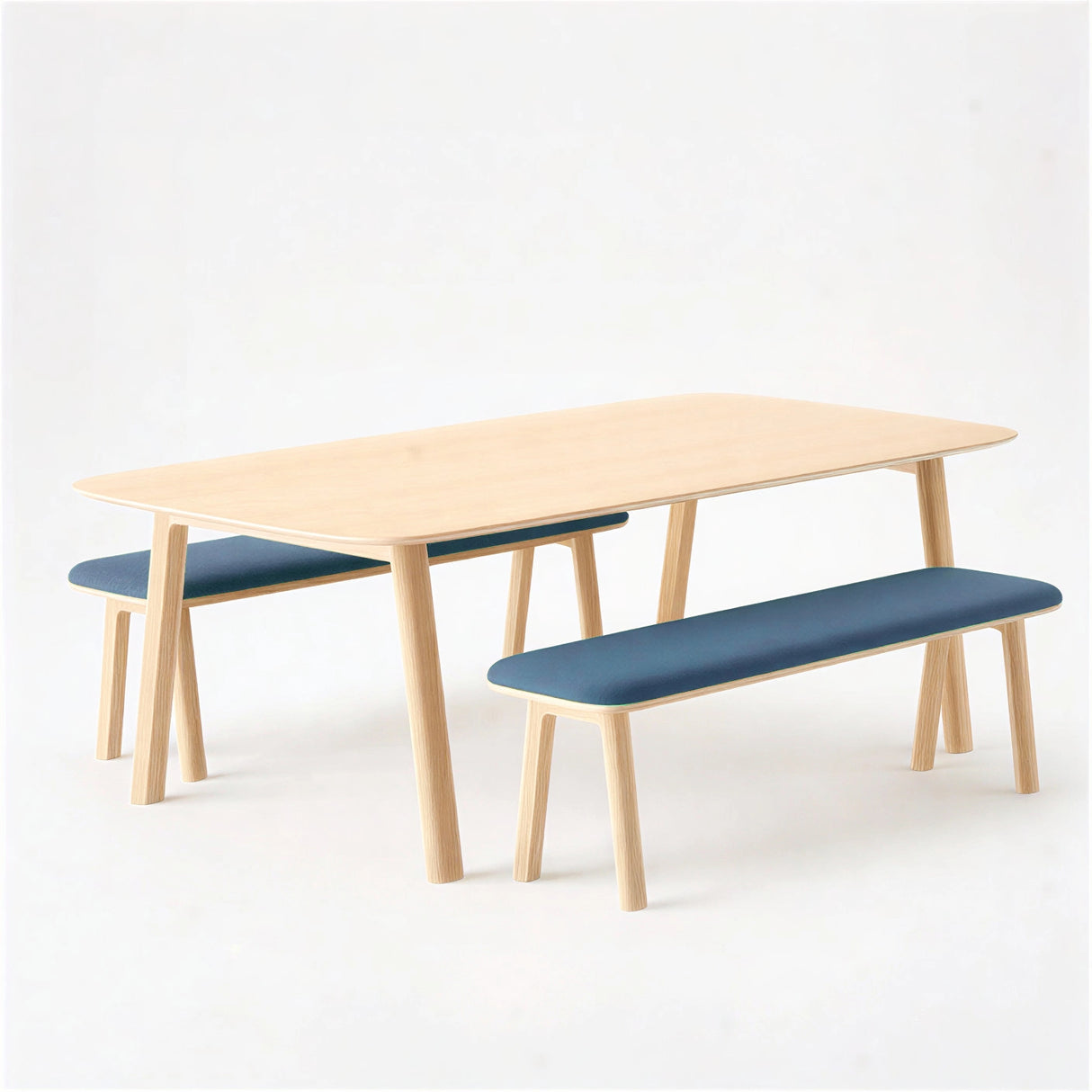 Classic Wood Meeting Table + 2 Narrow Low Benches (Bundle)