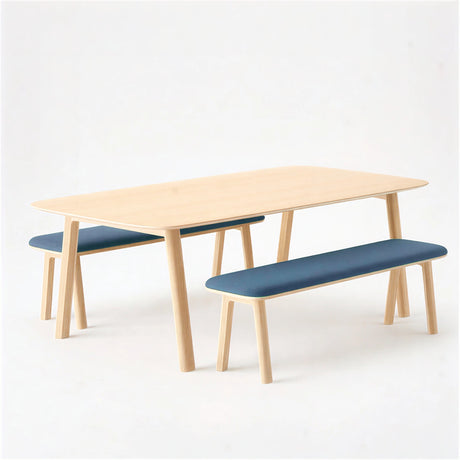 Classic Wood Meeting Table + 2 Narrow Low Benches (Bundle)