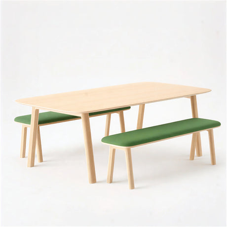 Classic Wood Meeting Table + 2 Narrow Low Benches (Bundle)