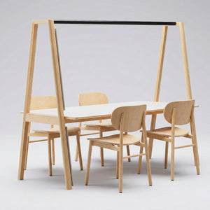 Classic Wood Table with Light Bar + 4 Wooden Guest Chairs (Bundle)
