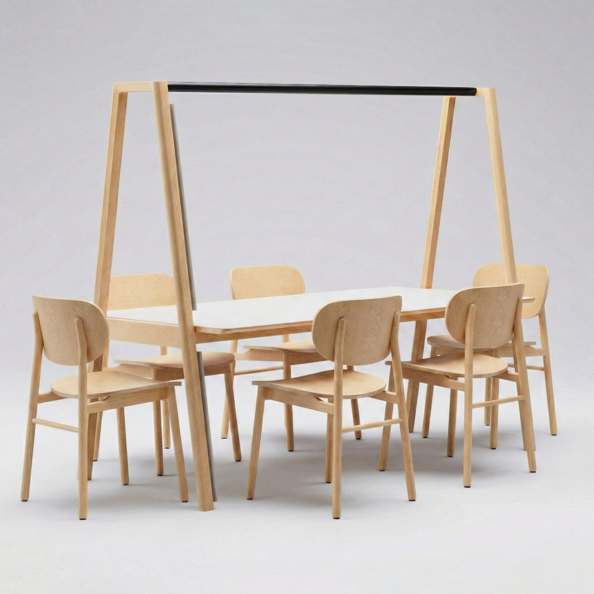 Classic Wood Table with Light Bar + 6 Wooden Guest Chairs (Bundle)