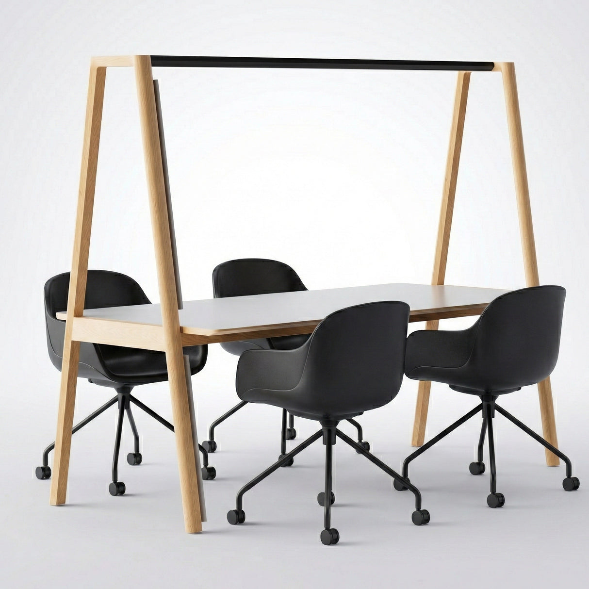 Classic Wood Table with Light Bar + 4 Modern Mid Back Task Chairs (Bundle)
