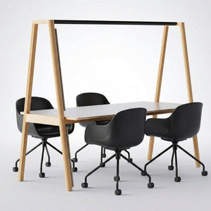 Classic Wood Table with Light Bar + 4 Modern Mid Back Task Chairs (Bundle)