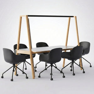 Classic Wood Table with Light Bar + 6 Modern Mid Back Task Chairs (Bundle)