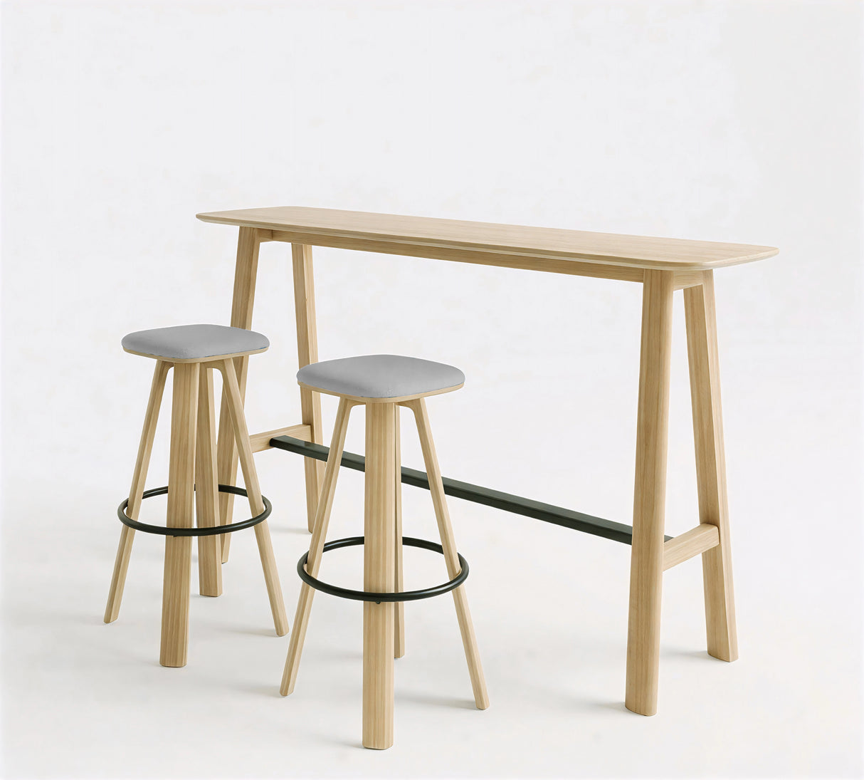 Classic Wood Narrow High Table + 2 Round Top High Bar Stools (Bundle)