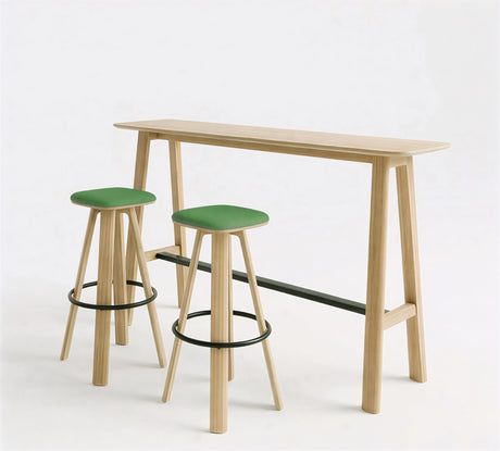 Classic Wood Narrow High Table + 2 Round Top High Bar Stools (Bundle)
