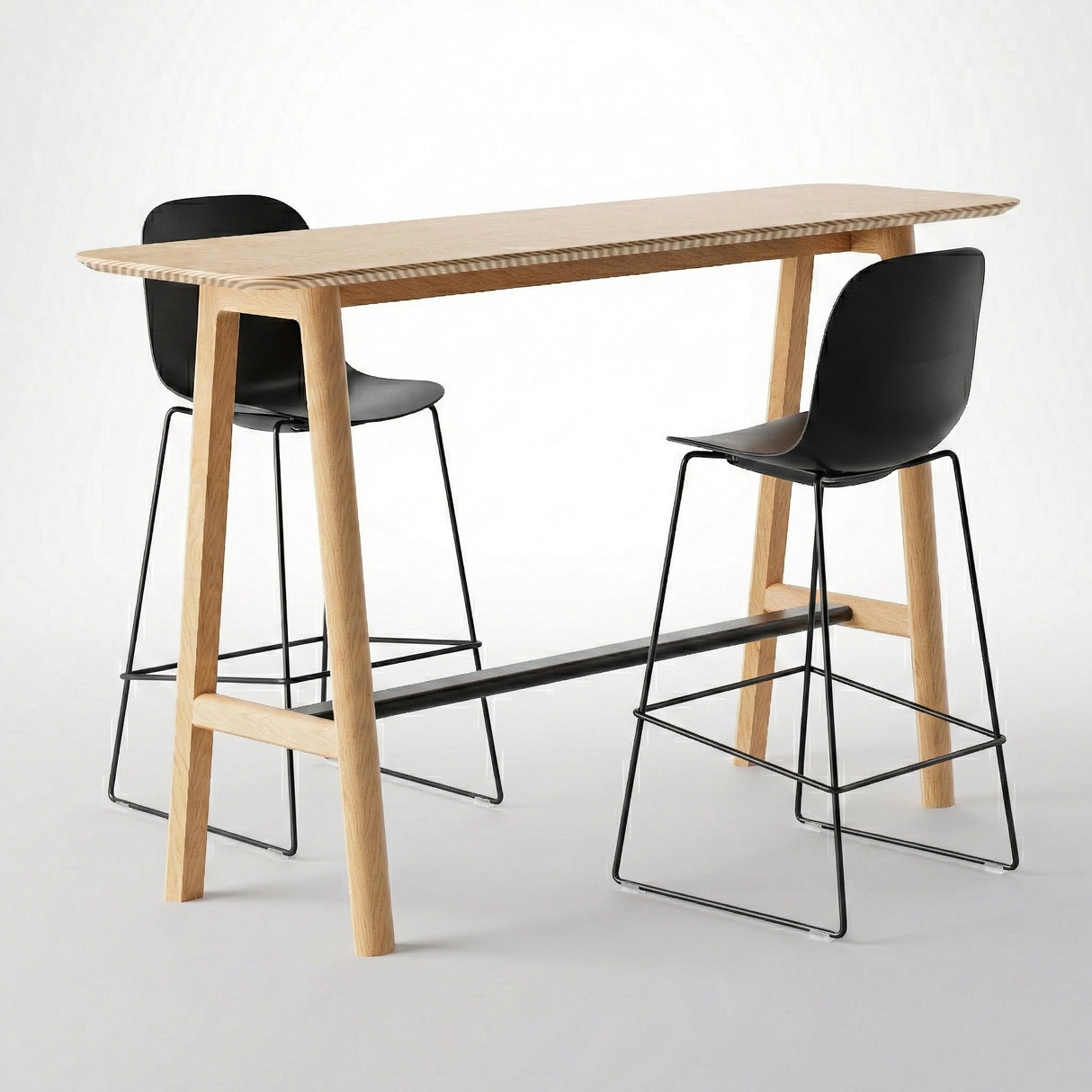 Classic Wood Narrow High Table + 2 Bar Height Plastic High Chairs (Bundle)
