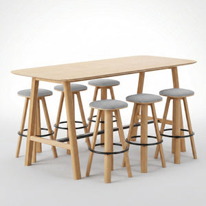 Classic Wood Wide High Table + 6 Round Top High Bar Stools (Bundle)