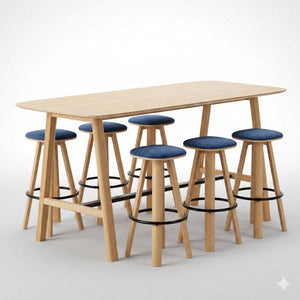 Classic Wood Wide High Table + 6 Round Top High Bar Stools (Bundle)