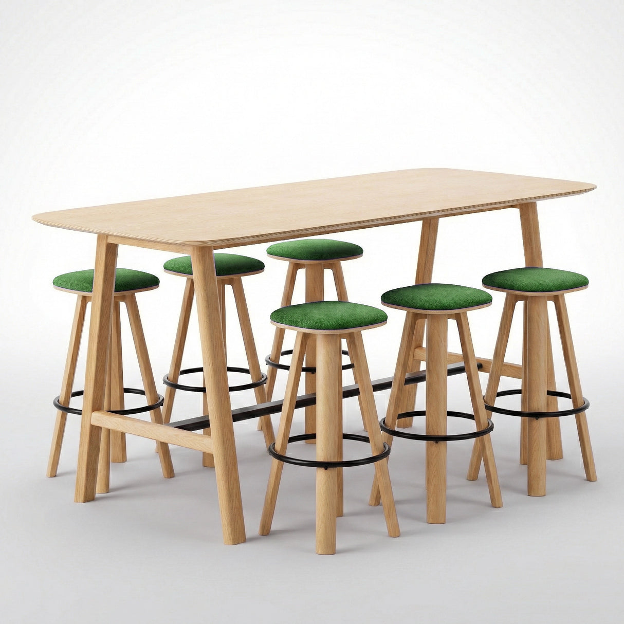 Classic Wood Wide High Table + 6 Round Top High Bar Stools (Bundle)