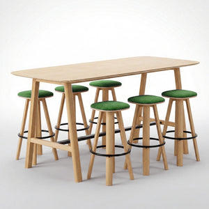 Classic Wood Wide High Table + 6 Round Top High Bar Stools (Bundle)