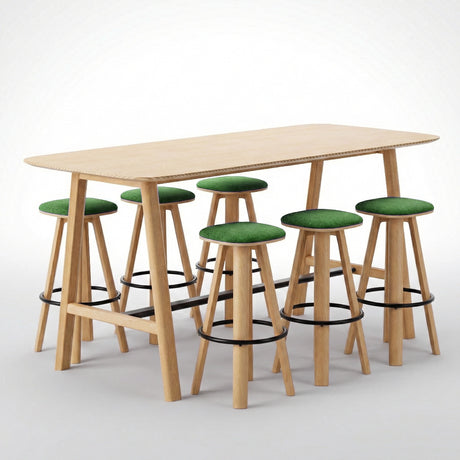 Classic Wood Wide High Table + 6 Round Top High Bar Stools (Bundle)