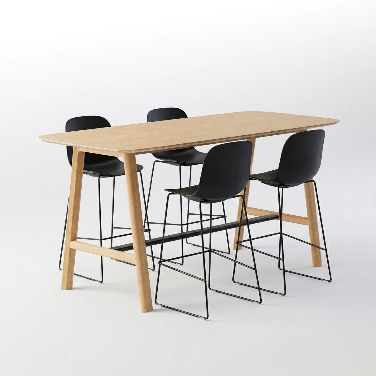 Classic Wood Wide High Table + 4 Bar Height Plastic High Chairs (Bundle)