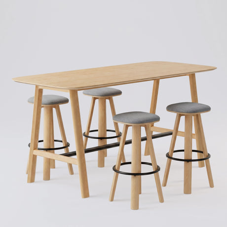 Classic Wood Wide High Table + 4 Round Top High Bar Stools (Bundle)