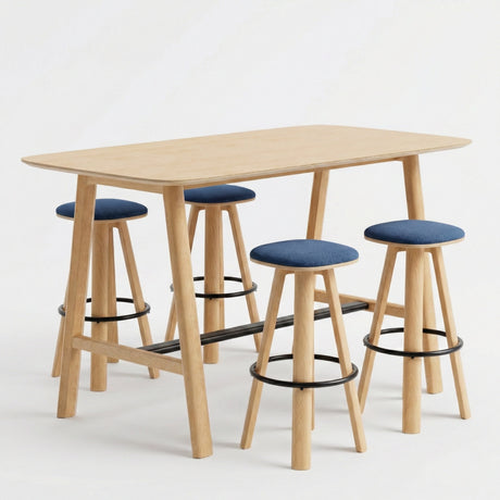 Classic Wood Wide High Table + 4 Round Top High Bar Stools (Bundle)
