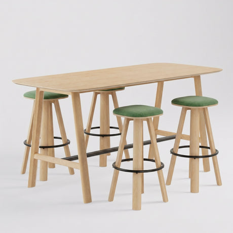 Classic Wood Wide High Table + 4 Round Top High Bar Stools (Bundle)