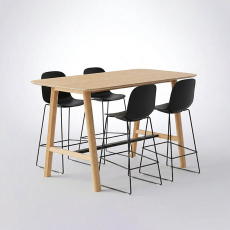 Classic Wood Wide High Table + 4 Bar Height Plastic High Chairs (Bundle)