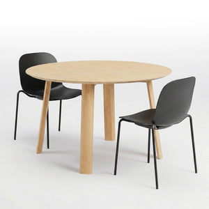 Round Wood Dining Table + 2 Plastic Cafe Chairs Stackable (Bundle)