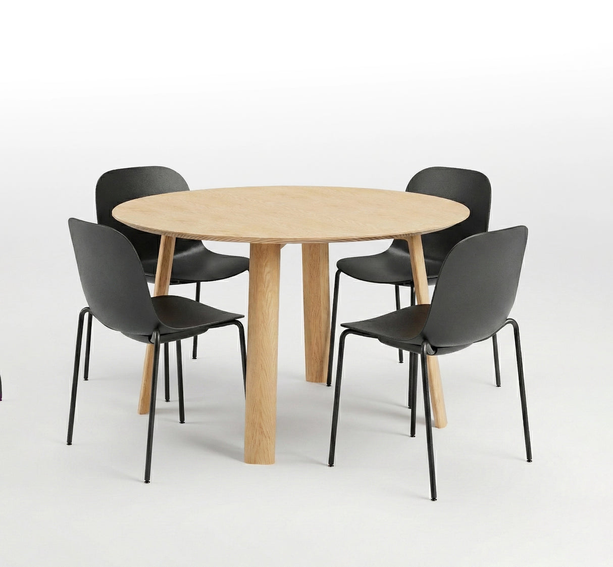 Round Wood Dining Table + 4 Plastic Cafe Chairs Stackable (Bundle)