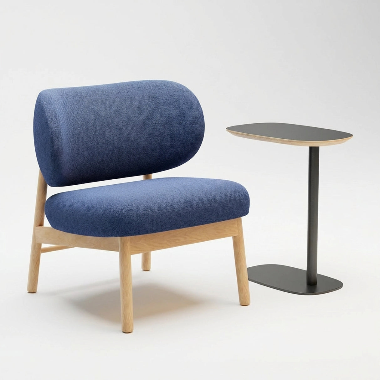 Modern C-Shaped Side Table + Upholstered Lounge Chair (Bundle)